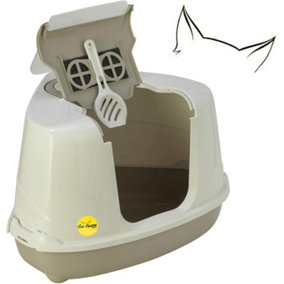 CAT CENTRE  Large Corner Flip Litter Tray Hooded Box (Scoop and Charcoal Filter Included) Grey