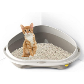 CAT CENTRE Large Corner Open Litter Tray with Detachable no-Spilling Rim Grey