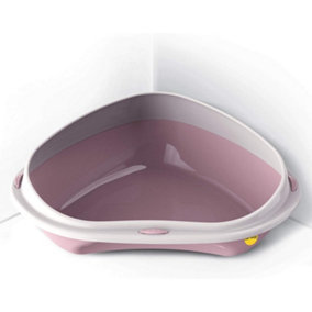 CAT CENTRE Large Corner Open Litter Tray with Detachable no-Spilling Rim Pink