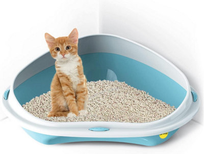 CAT CENTRE Large Corner Pet Tray with High Rim Blue