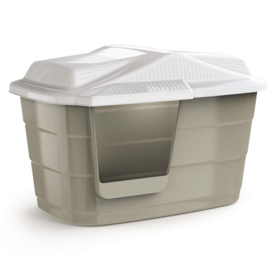 CAT CENTRE Large Hooded Pet House with Flap Door Beige - 7
