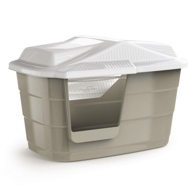 CAT CENTRE Large Hooded Pet House with Flap Door Beige - 8