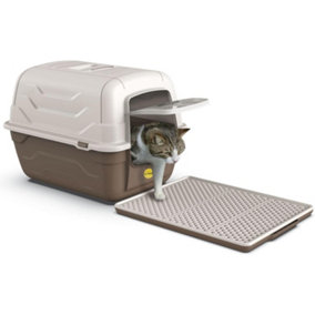 CAT CENTRE Luxury Grey Hooded Cat Litter Tray Box + Sifting Large Mat + Charcoal Filter Bundle