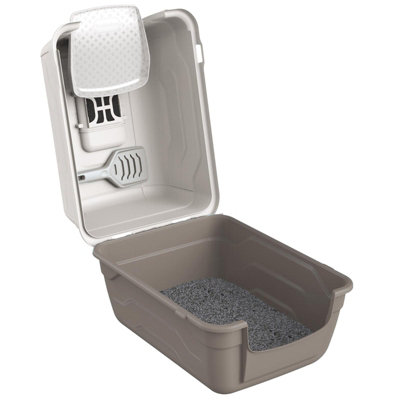 CAT CENTRE Luxury Grey Hooded Cat Litter Tray Box Sifting Large Mat Charcoal Filter