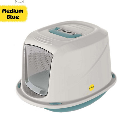 CAT CENTRE Medium Blue Galaxy Detachable Hooded Litter Tray with Carbon Filter DIY at B Q
