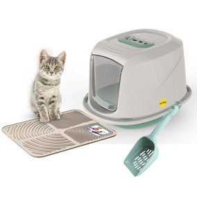 CAT CENTRE Medium Green Cat Hooded Set: Litter Tray + Scoop + Crem Tray Mat + Carbon Filter