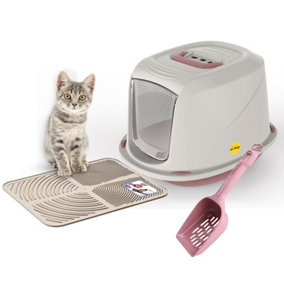 CAT CENTRE Medium Pink Cat Hooded Set: Litter Tray + Scoop + Crem Tray Mat + Carbon Filter