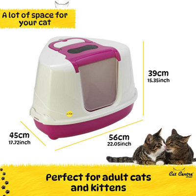CAT CENTRE Pink Large Corner Cat Flip Litter Tray Hooded Box Toilet Scoop Charcoal Filte DIY at B Q