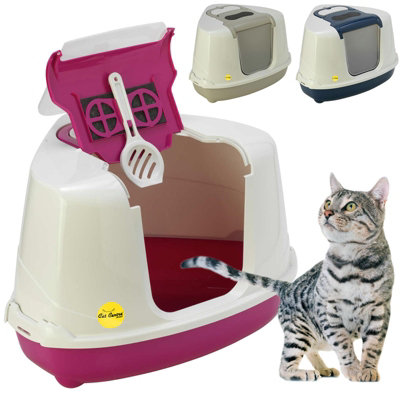 CAT CENTRE Pink Large Corner Cat Flip Litter Tray Hooded Box Toilet Scoop Charcoal Filte DIY at B Q