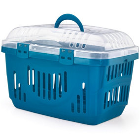 CAT CENTRE Rocket Pet Animal Cage Carrier - Blue with Transparent Lid