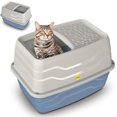 Cat litter outlet tray with rim