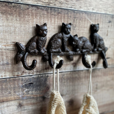 Cast Iron Dog Tail Wall Hooks On Wooden Backing By Garden