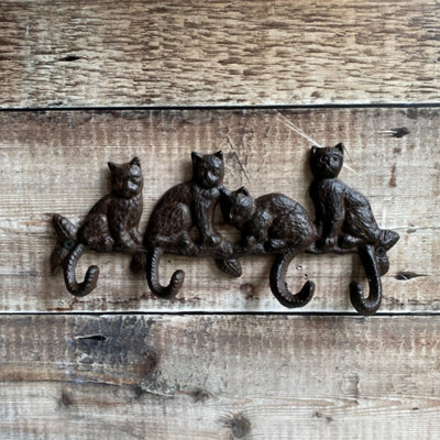 Selections - Cat Family Wall Coat Hook Rack in Cast Iron