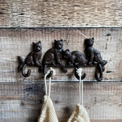 Cat Lovers Solid Cast Iron 7 Cat Tails Wall Hook