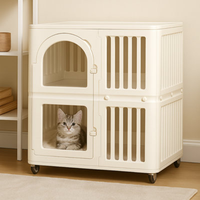 Cat House & Puppy Pen for Indoors, Secure 2 Tier Kitten Cage with Doors ... - Hideaway Dog Crate For Wall Hangs