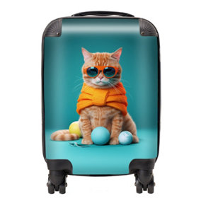 Cat In Glasses With Balls Of Wool Suitcase - Small