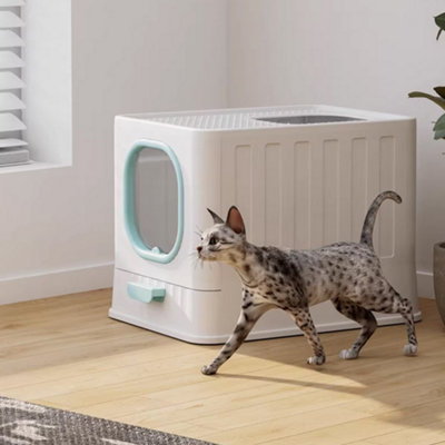 Cat Litter Box Kitten Litter Tray Pet Toilet with Lid and Scoop Flap Door Drawer Type