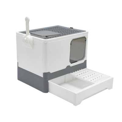 Cat Litter Box with Lid and Scoop Drawer Type Easy Cleaning Non Sticky DIY at B Q
