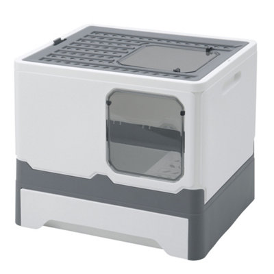 Cat Litter Box with Lid and Scoop Drawer Type Easy Cleaning NonSticky - 4