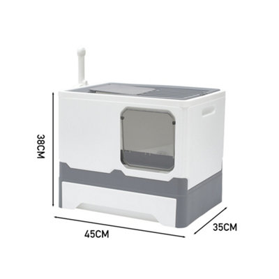 Cat Litter Box with Lid and Scoop Drawer Type Easy Cleaning NonSticky - 9