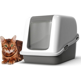 Cat Litter Tray with Hood Flap Door Enclosed Detachable Top - Ella Comfort