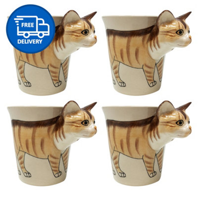 Cat Mugs Set Coffee & Tea Cup Pack of 4 by Laeto House & Home - INCLUDING FREE DELIVERY