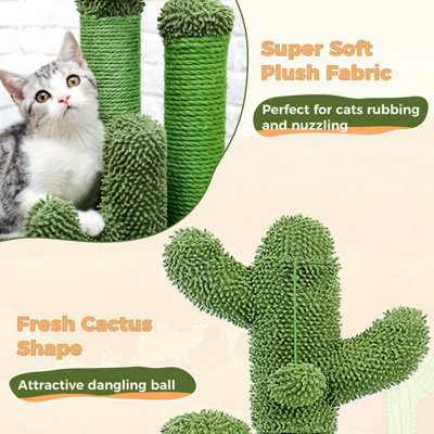 Cat Scratching Post Cactus Cat Tree Tower Featuring with 3 Scratching Poles and Dangling Ball, Medium, 23 Inches