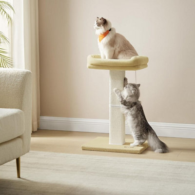 Cat Scratching Post, Tall Sisal Scratcher with Plush Perch, Feline ...