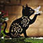 Cat Silhouette Light Up Ornament - Solar Powered Garden Stake Light Sculpture with Illuminated Butterfly - 43 x 33 x 11.5cm