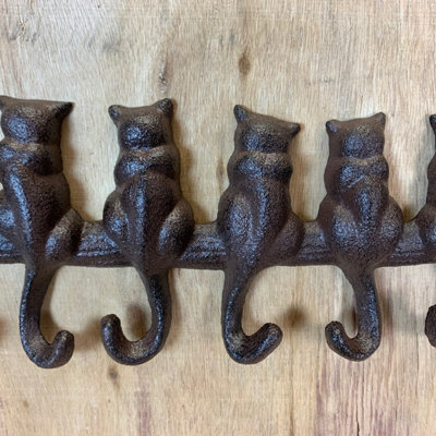 Cat Lovers Solid Cast Iron 7 Cat Tails Wall Hook