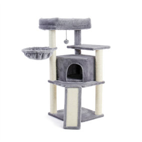 Cat Tree 106cm Cat Tower with Sisal Scratching Post, Super Large Cats Plush Perch Condo, Suitable for Corner Grey