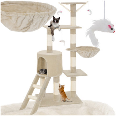 Cat Tree Dominik - 144 cm, sisal cat scratching post, mice & anti-tip protection - beige Price Comparisons | Compare The Build