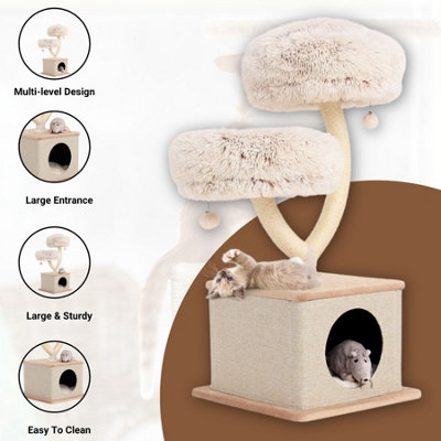 Cat Tree for Indoor Cats 96cm High - Sturdy Multi-Level Cat Tower with Cat House & Scratch Pad for All Cat Breeds - Cream & Beige