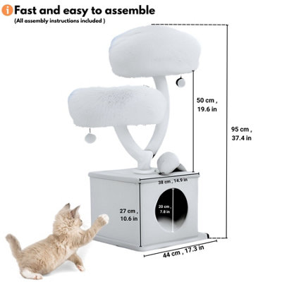 Cat Tree for Indoor Cats 96cm High - Sturdy Multi-Level Cat Tower with Cat House & Scratch Pad for All Cat Breeds - Cream & Beige - 3