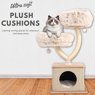 Cat Tree for Indoor Cats 96cm High - Sturdy Multi-Level Cat Tower with Cat House & Scratch Pad for All Cat Breeds - Cream & Beige - 4