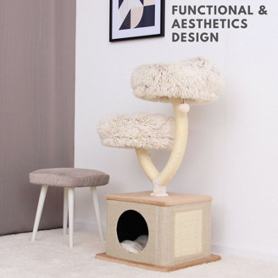 Cat Tree for Indoor Cats 96cm High - Sturdy Multi-Level Cat Tower with Cat House & Scratch Pad for All Cat Breeds - Cream & Beige - 5
