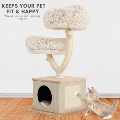 Cat Tree for Indoor Cats 96cm High - Sturdy Multi-Level Cat Tower with Cat House & Scratch Pad for All Cat Breeds - Cream & Beige - 6