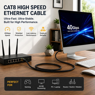 CAT8 Ethernet Cable 30m RJ45 40Gbps Braided Shielded SSTP LAN Network ...