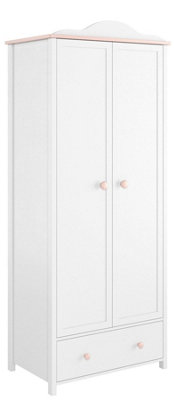 Categorical and Elegant Luna Hinged Wardrobe in White Matt and Pink (H)1960mm (W)850mm (D)520mm - Ideal for Any Garment Collection