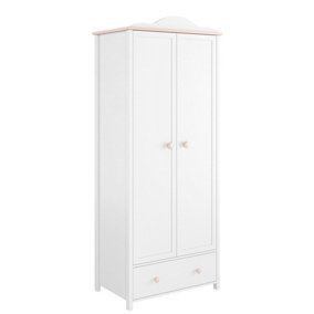 Categorical and Elegant Luna Hinged Wardrobe in White Matt and Pink (H)1960mm (W)850mm (D)520mm - Ideal for Any Garment Collection