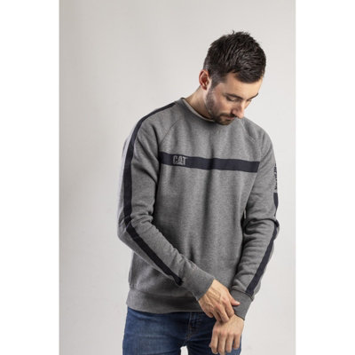 Caterpillar Icon Stripe Crew Neck Sweatshirt Jumper Grey - XL