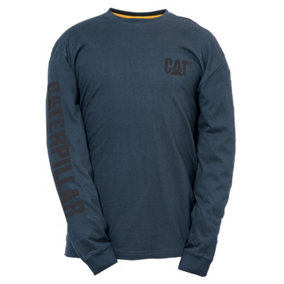 Caterpillar - Trademark Banner Long Sleeve T-Shirt - Blue - Tee Shirt - L