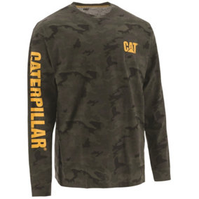 Caterpillar - Trademark Banner Long Sleeve T-Shirt - Green - Tee Shirt - L