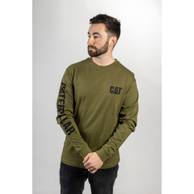 Caterpillar - Trademark Banner Long Sleeve T-Shirt - Green - Tee Shirt - M