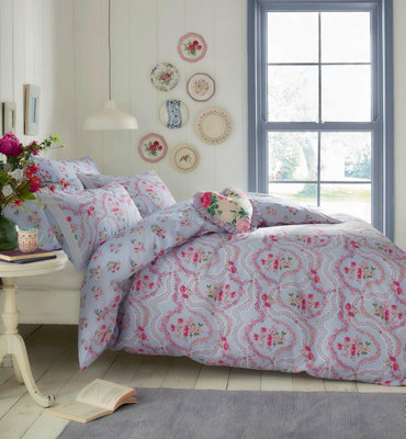 Cath Kidston Affinity Floral Duvet Cover Set Sky Blue Super King Bedding Set