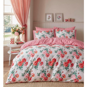 Cath Kidston Archive Rose Floral Duvet Cover Set Red Super King Bedding Set