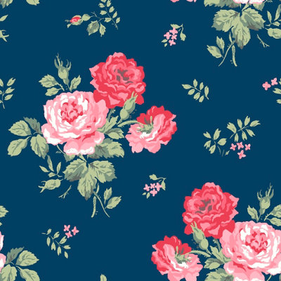 Cath Kidston Blue Floral Pearl effect Embossed Wallpaper DIY at B Q