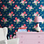 Cath Kidston Blue Floral Pearl effect Embossed Wallpaper