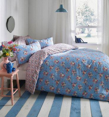 Cath Kidston Clifton Mews Floral Duvet Cover Set Sky Blue Super King Bedding Set