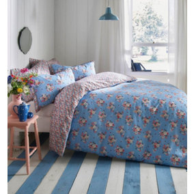 Cath Kidston Clifton Mews Floral Duvet Cover Set Sky Blue Super King Bedding Set